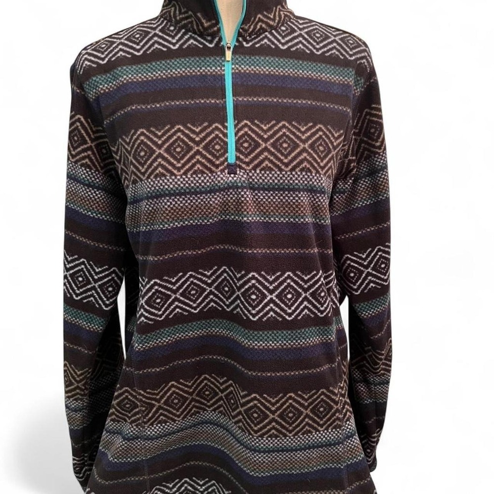 Eddie Bauer Quarter Zip Aztec Tribal Stripe Fleece Pullover Women's Size Large